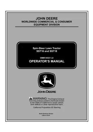 John Deere SST16 Spin-Steer Lawn Tractors Operator’s Manual Instant Download (PIN010001- ) (Publication No.OMM145531)