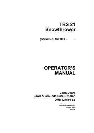 John Deere TRS21 Snowthrower Operator’s Manual Instant Download (pin.160001-) (Publication No.OMM127510)