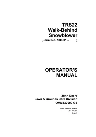 John Deere TRS22 Walk-Behind Snowblower Operator’s Manual Instant Download (pin.180001-) (Publication No.OMM137000)