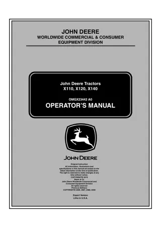 John Deere X110 Tractors Operator’s Manual Instant Download (PIN300001-) (Publication No. OMGX23442)