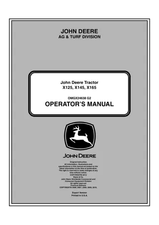 John Deere X125 Lawn Tractors Operator’s Manual Instant Download (PIN020001-) (Publication No. OMGX24638)