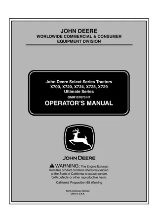 John Deere X700 Ultimate Series Tractors Operator’s Manual Instant Download (PIN030001-) (Publication No.OMM157070)