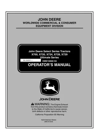 John Deere X700 Ultimate Series Tractors Operator’s Manual Instant Download (PIN040001-) (Publication No.OMM158680)