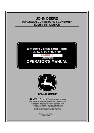 John Deere X740 Ultimate Series Tractor Operator’s Manual Instant Download (PIN050001-) (Publication No.OMM161727)