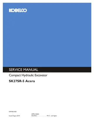 Kobelco SK27SR-5 Acera COMPACT EXCAVATOR Service Repair Manual Instant Download (Book Code No. S5PV0021E02)