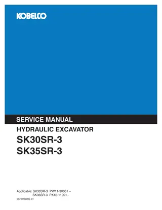 Kobelco SK30SR-3, SK35SR-3 Hydraulic Excavator Service Repair Manual Instant Download (Book Code No. S5PW0009E-01)