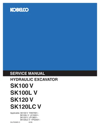 Kobelco SK100 V, SK100L V, SK120 V, SK120LC V HYDRAULIC EXCAVATOR Service Repair Manual Instant Download (Book Code No. S5LP0008E)