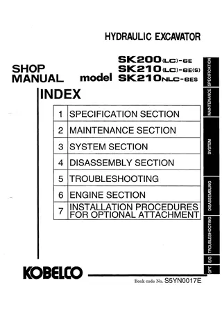 Kobelco SK200LC-6E, SK210LC-6E, SK210LC-6ES, SK210NLC-6ES HYDRAULIC EXCAVATOR Service Repair Manual Instant Download (Book Code No. S5YN0017E)