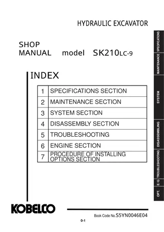 Kobelco SK210LC-9 HYDRAULIC EXCAVATOR Service Repair Manual Instant Download (Book Code No. S5YN0046E04)