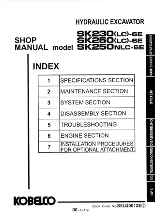 Kobelco SK230LC-6E, SK250LC-6E, SK250NLC-6E HYDRAULIC EXCAVATOR Service Repair Manual Instant Download (Book Code No. S5LQ0012E)