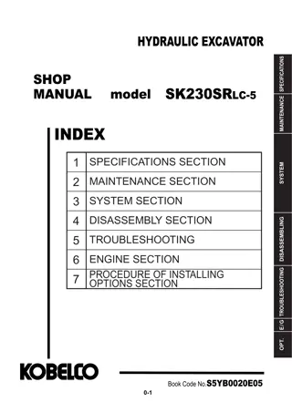 Kobelco SK230SRLC-5 HYDRAULIC EXCAVATOR Service Repair Manual Instant Download (Book Code No. S5YB0020E05)