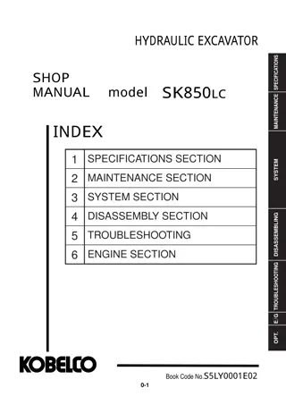 Kobelco SK850LC HYDRAULIC EXCAVATOR Service Repair Manual Instant Download (Book Code No. S5LY0001E02)