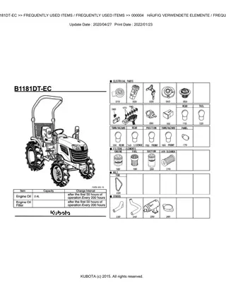 Kubota B1181DT-EC Tractor Parts Catalogue Manual Instant Download