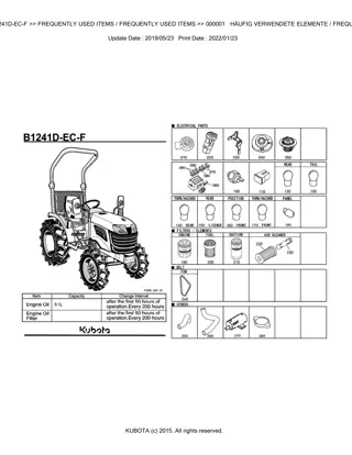 Kubota B1241D-EC-F Tractor Parts Catalogue Manual Instant Download