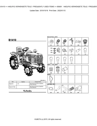 Kubota B1410 Tractor Parts Catalogue Manual Instant Download