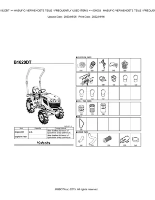 Kubota B1620DT Tractor Parts Catalogue Manual Instant Download