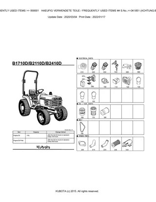 Kubota B1710D Tractor Parts Catalogue Manual Instant Download