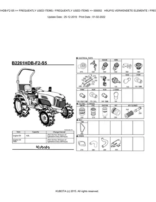 Kubota B2261HDB-F2-S5 Tractor Parts Catalogue Manual Instant Download