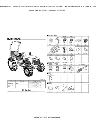 Kubota B2311HDB Tractor Parts Catalogue Manual Instant Download