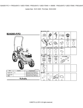 Kubota B2420D-F  B2420D-F2 Tractor Parts Catalogue Manual Instant Download