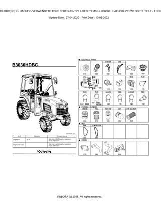 Kubota B3030HDBC (EC) Tractor Parts Catalogue Manual Instant Download