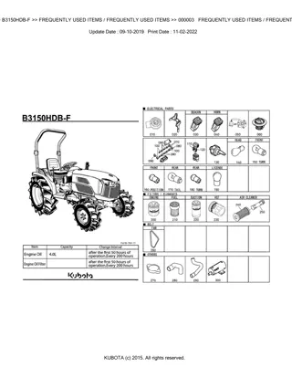 Kubota B3150HDB-F Tractor Parts Catalogue Manual Instant Download