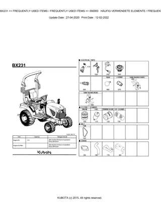 Kubota BX231 Tractor Parts Catalogue Manual Instant Download