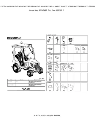 Kubota BX231D5-C Tractor Parts Catalogue Manual Instant Download