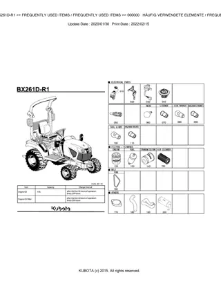 Kubota BX261DR1 Tractor Parts Catalogue Manual Instant Download