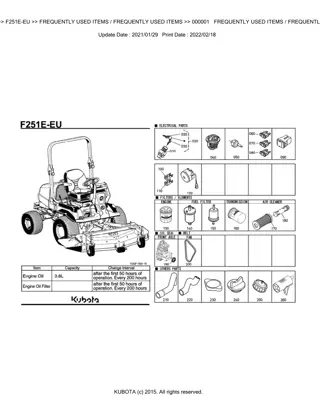 Kubota F251E-EU Front Mower Parts Catalogue Manual Instant Download