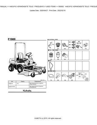 Kubota F1900 (UK) Front Mower Parts Catalogue Manual Instant Download