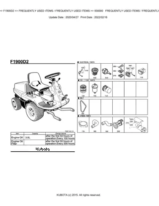 Kubota F1900D2 Front Mower Parts Catalogue Manual Instant Download