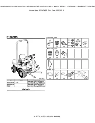 Kubota F1900D3 Front Mower Parts Catalogue Manual Instant Download