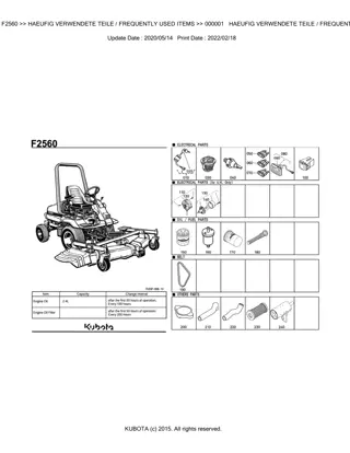 Kubota F2560 Front Mower Parts Catalogue Manual Instant Download