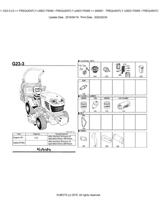 Kubota G23-3-LD Garden Tractor Parts Catalogue Manual Instant Download (Publishing ID BKIDK5086)