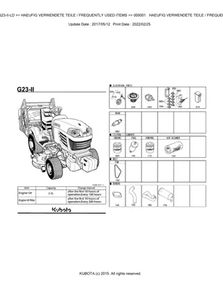 Kubota G23-II-LD Garden Tractor Parts Catalogue Manual Instant Download