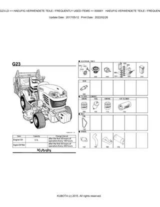 Kubota G23-LD Garden Tractor Parts Catalogue Manual Instant Download (Publishing ID BKIDK0659)