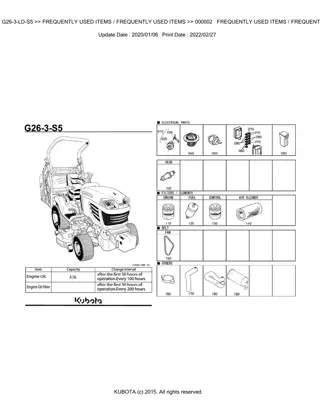 Kubota G26-3-LD-S5 Garden Tractor Parts Catalogue Manual Instant Download (Publishing ID BKIDK5316)