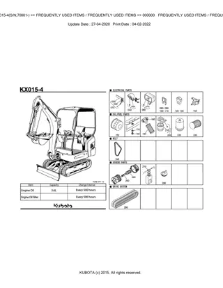 Kubota KX015-4 (SN 70001 AND UP) Excavator Parts Catalogue Manual Instant Download (Publishing ID BKIDA5168)