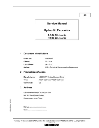 LIEBHERR A934C Litronic  R934C Litronic Hydraulic Excavator Service Repair Manual Instant Download