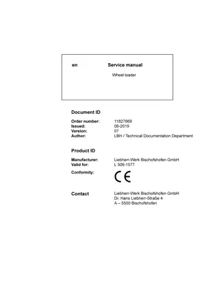 LIEBHERR L506-1577 Wheel Loader Service Repair Manual Instant Download