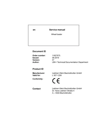 LIEBHERR L507-1259 Wheel Loader Service Repair Manual Instant Download