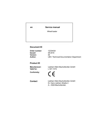 LIEBHERR L507-1579 Wheel Loader Service Repair Manual Instant Download