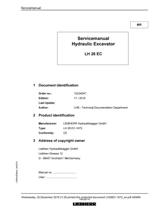 LIEBHERR LH26EC-1672 Hydraulic Excavator Service Repair Manual Instant Download