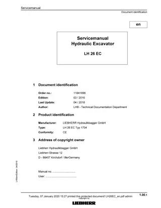 LIEBHERR LH26EC-1704 Hydraulic Excavator Service Repair Manual Instant Download