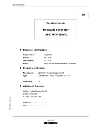 LIEBHERR LH60 M-1217, LH60 C-1528, LH60 MT-1475 (Tier4f) Hydraulic Excavator Service Repair Manual Instant Download