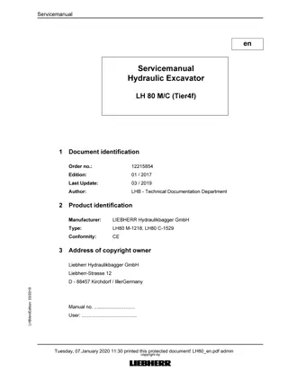 LIEBHERR LH80 M-1218, LH80 C-1529 (Tier4f) Hydraulic Excavator Service Repair Manual Instant Download