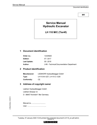 LIEBHERR LH110 M-1227, LH110 C-1228 (Tier4f) Hydraulic Excavator Service Repair Manual Instant Download