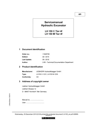 LIEBHERR LH150 C-1231, LH150 M-1230 (Tier4f) Hydraulic Excavator Service Repair Manual Instant Download