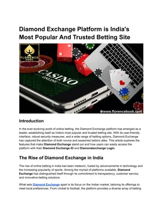 Diamond Exchange Platform is India's Most Popular And Trusted Betting Site